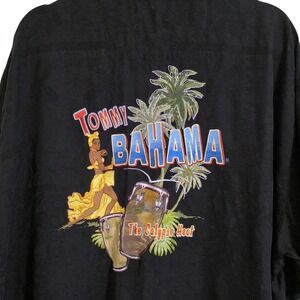 Tommy Bahama Men XXL Black Silk Calypso Heat Embroidered Back Short Sleeve Shirt
